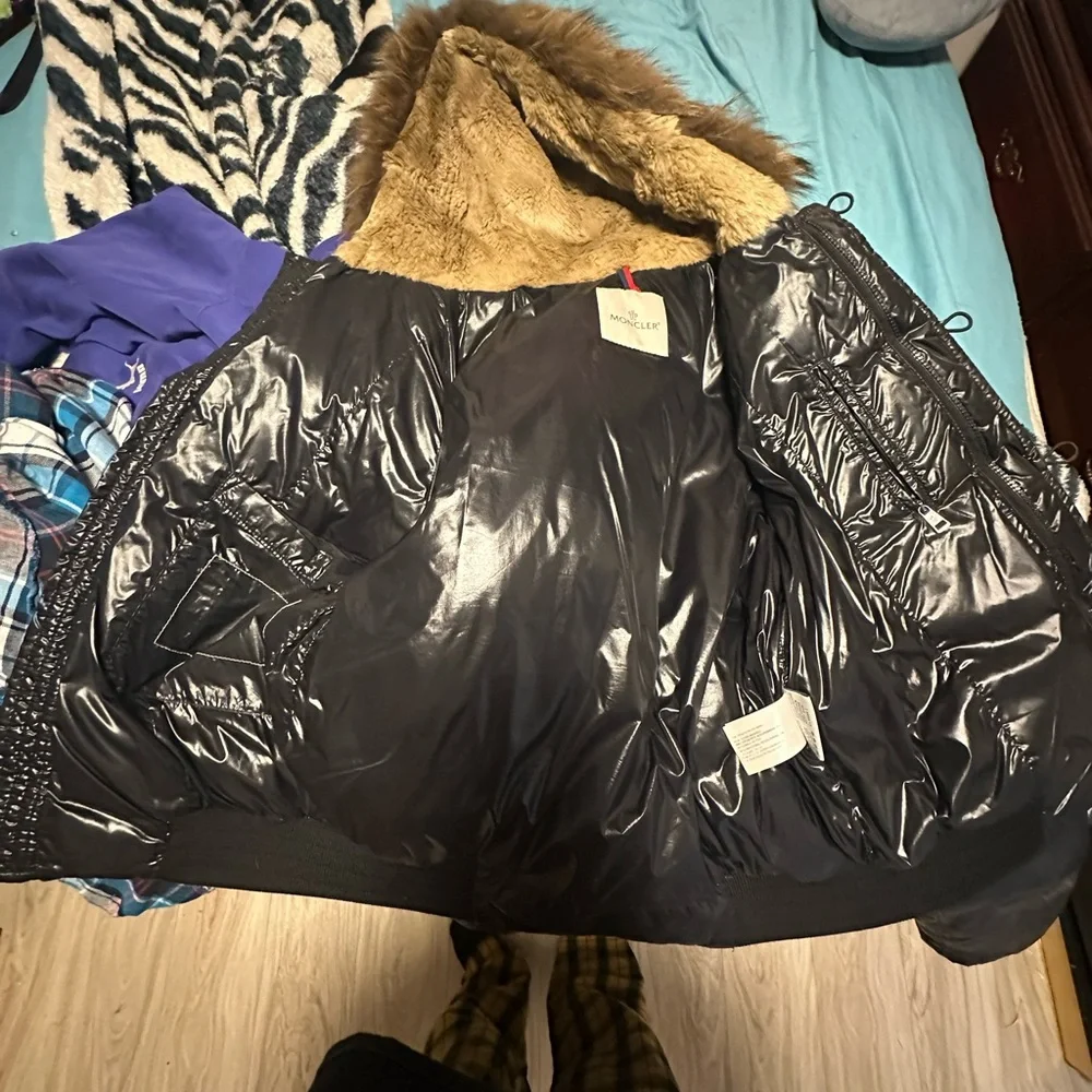 Black Puffer Jacket with Faux Fur Collar - Picture 2 of 4